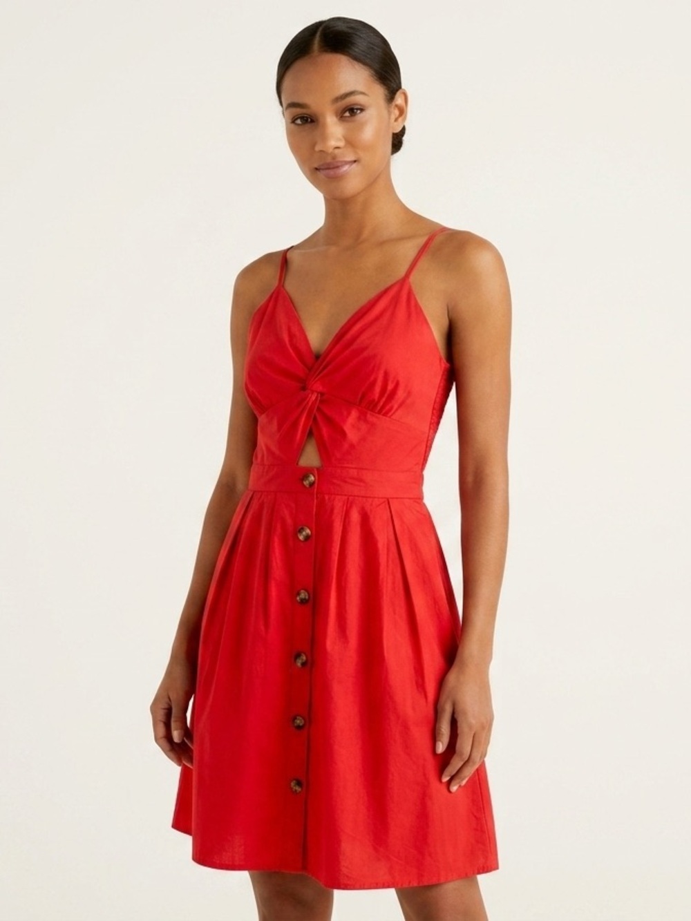 2/$25 ReVamped Vibrant Red Twist Front Button Down Sundress